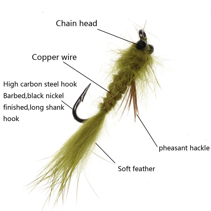 Vampfly 4PCS #10 Chain Head  Vivid Dragon Fly Nymph Streamer Lure Trout Fly Fishing Tackle Bait