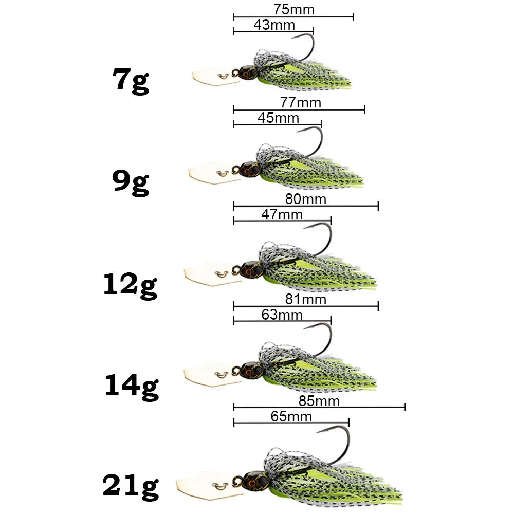 chatter Bait 7g/9g/12g/14g/21g Fishing Lures Kit Pesca Chatter Weedless Metal Blade Rubber Jig Head Hook Wire 1-5Pcs Spinnerbait