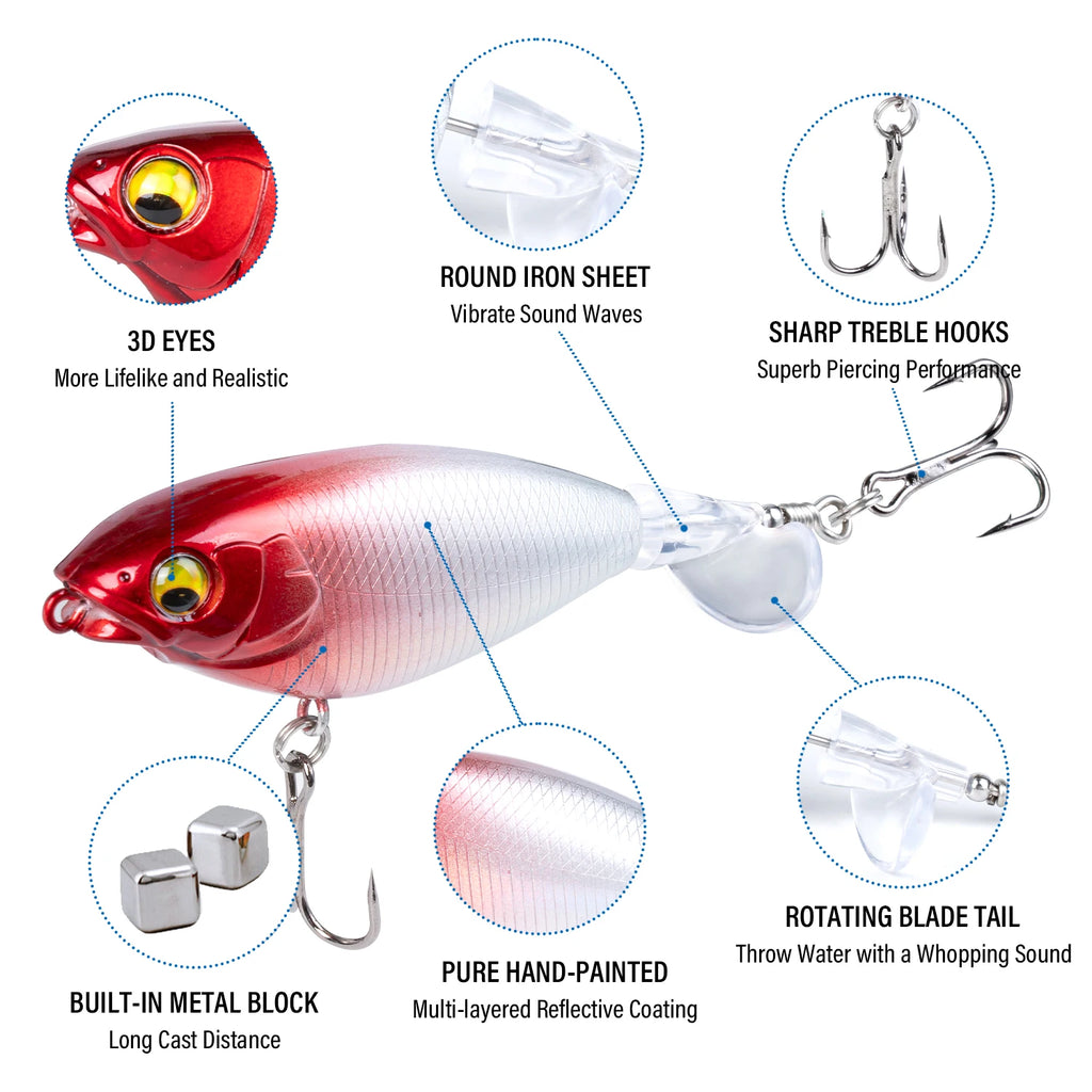 Whopper Top Water Fishing Lure with BKK Hooks Floating Lure for Bass Catfish Pike Freshwater Saltwater