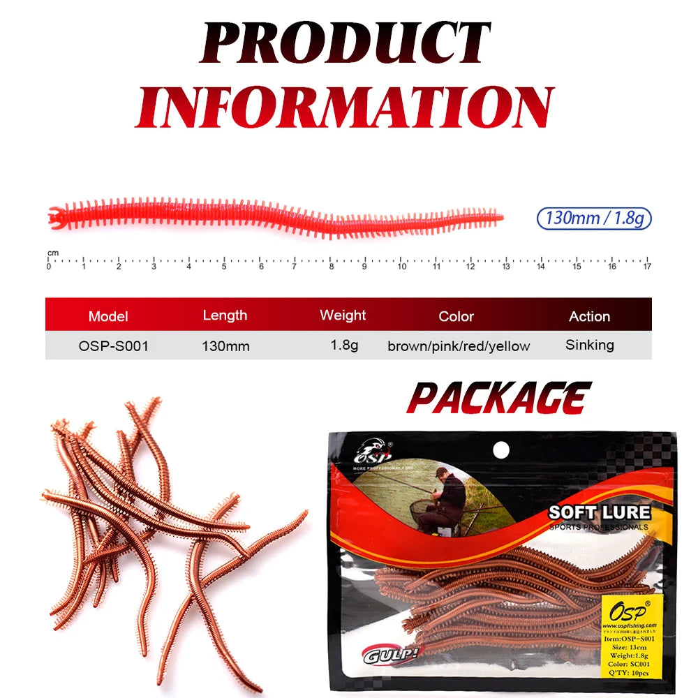 OSP Soft Worm Fishing Lure 130mm 1.8g Fake Silicone Fish Bait for Sea Fishing Accessories Professional Swimbait