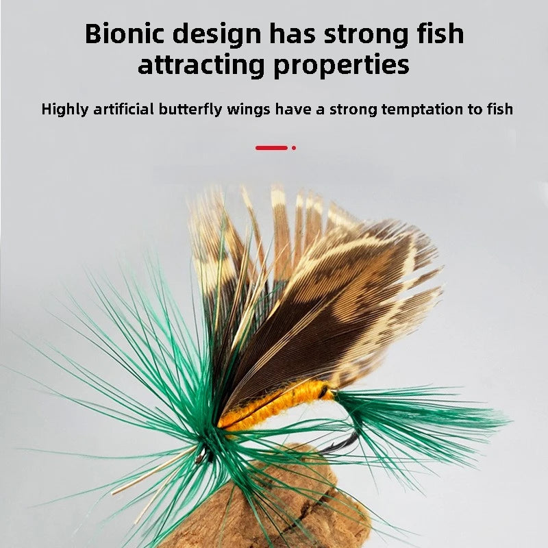 12PCS/Bag Topwater Fly Fishing Lure Set With Dry Fly Feather Hook Natural Insects Artificial Fake Bait For Fishing Carp Trout