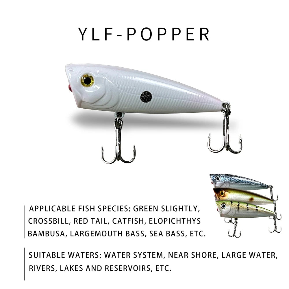 New Fishing Lures Topwater Popper Bait 6cm 5.8g Hard Bait Trout Bass Artificial Wobblers Plastic Lure Fishing Tackle with Hooks