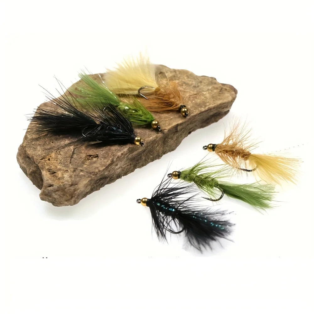 12pcs Woolly Bugger Streamers Fly  Brass Bead Head Fishing Flies For Steelhead Pike Bass Rainbow Trout Fishing Lures Baits
